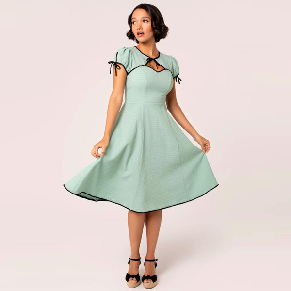 Hell Bunny Casey 50s Vintage Bolero Flare Dress in Mint Green H40451