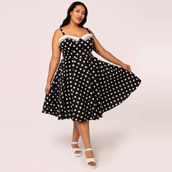 Hell Bunny Domino Retro 50s Polka Dot Summer Dress in Black/White H40476
