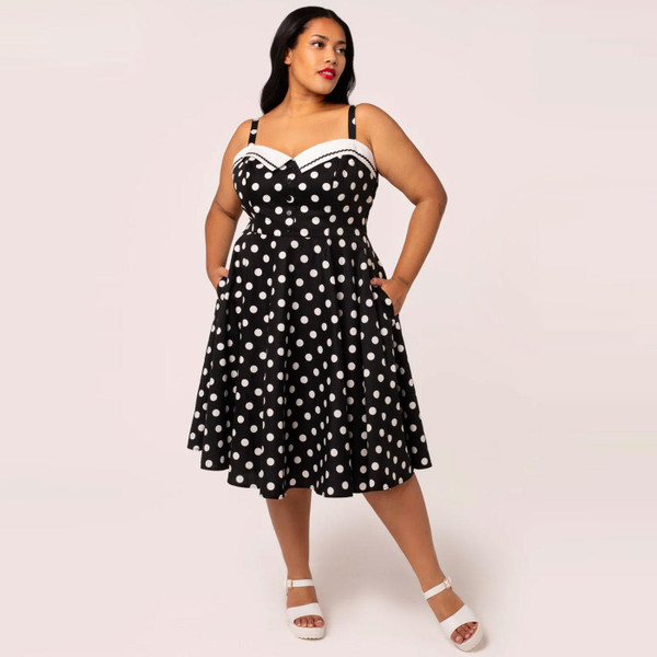 Hell Bunny Domino Retro 50s Polka Dot Summer Dress in Black/White H40476