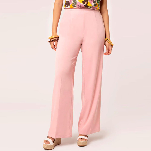 Hell Bunny Giselle Wide Leg Trousers in Pink H50381 