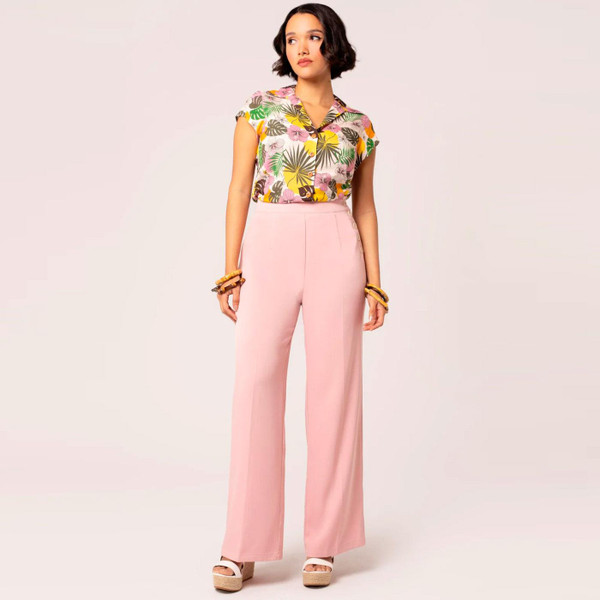 Hell Bunny Giselle Wide Leg Trousers in Pink H50381 