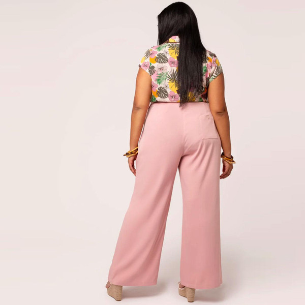 Hell Bunny Giselle Wide Leg Trousers in Pink H50381 