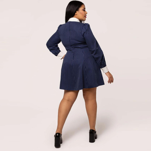 Hell Bunny Costello Pinstripe 60s Mini Dress in Navy H40450 Hell Bunny Costello Pinstripe 60s Mini Dress in Navy H40450