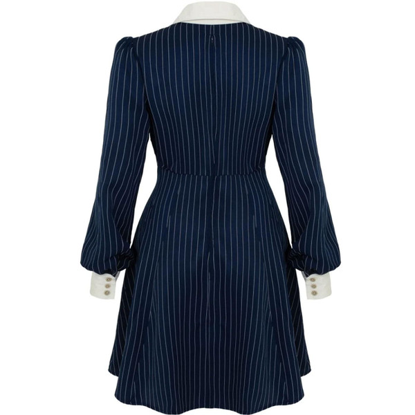 Hell Bunny Costello Pinstripe 60s Mini Dress in Navy H40450 Hell Bunny Costello Pinstripe 60s Mini Dress in Navy H40450