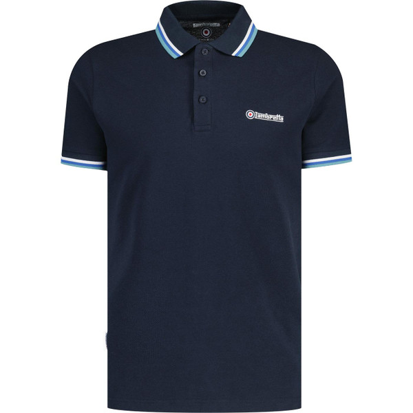 lambretta mens retro mod triple tipped pique polo tshirt navy blue