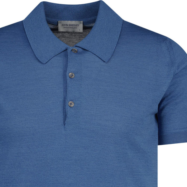 John Smedley Peaks Anglo Indian Gauze 60s Mod Knitted Polo Shirt in Ocean