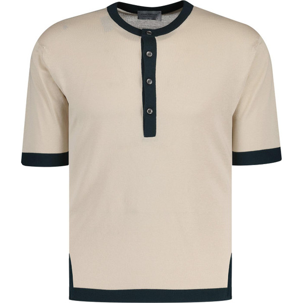 John Smedley Egan Made in England Mod Knitted Grandad Top in Almond