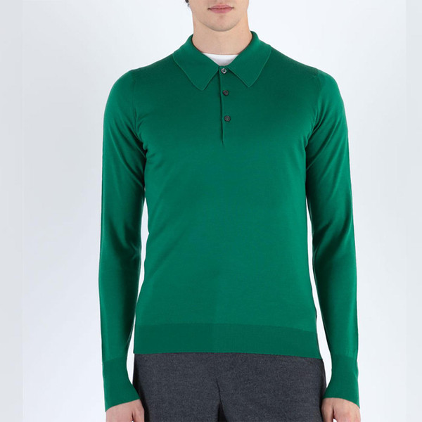 John Smedley Dorset Made in England Men's Knitted Polo Shirt in Sherwood Green