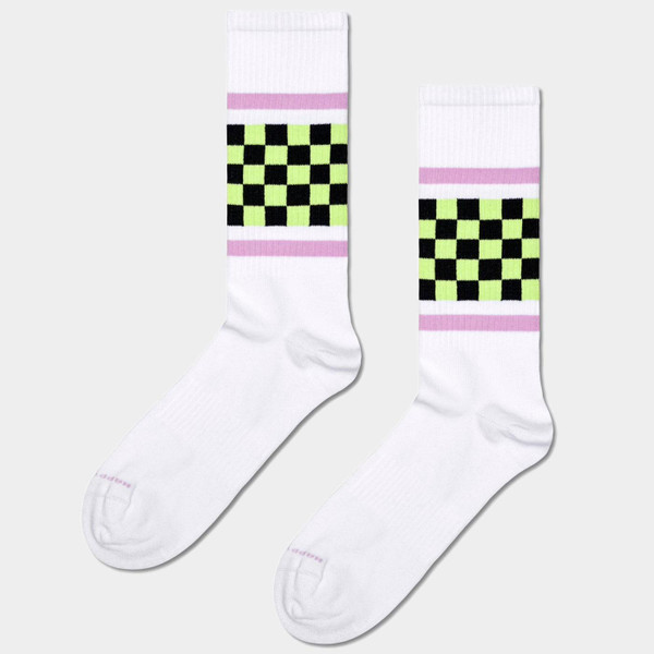 Happy Socks Checked Stripe Sneaker Socks in White P000930 