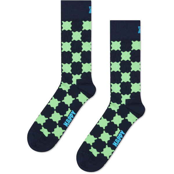 Happy Socks Wobbly Check Socks in Navy/Green P002616-6500