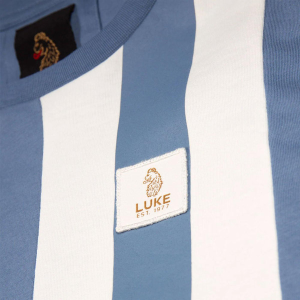Edale Luke 1977 Mod Racing Stripe Tee in Denim Blue and White