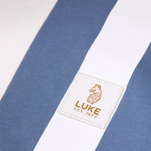 Luke Edale Racing Stripe Mod T-shirt in White and Denim Blue