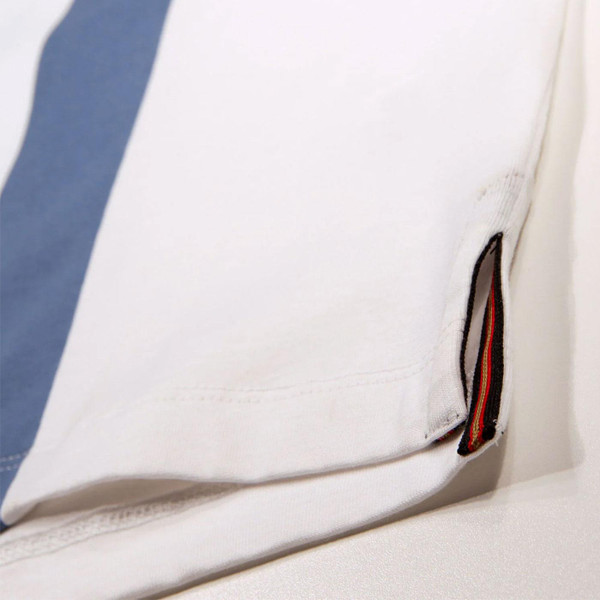 Luke Edale Racing Stripe Men's Retro T-shirt in White and Denim Blue