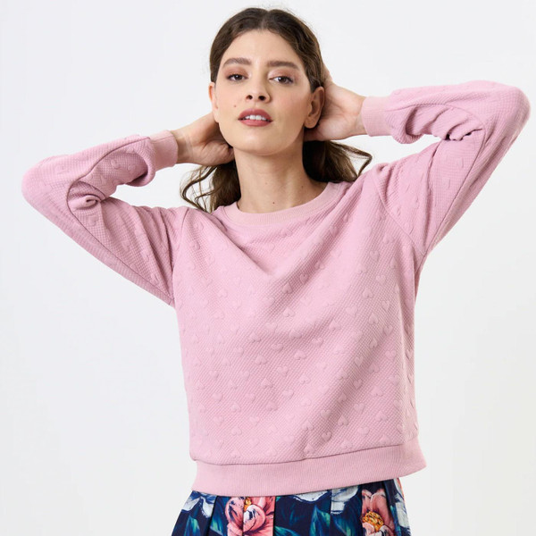Louche Jan Heartfelt Quilted Sweatshirt in Pale Pink