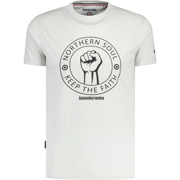 lambretta mens retro northern soul keep the faith graphic print crew neck tshirt pebble grey