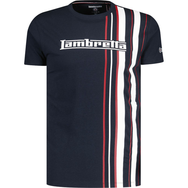 lambretta mens retro multiple racing stripe mod crew neck tshirt navy
