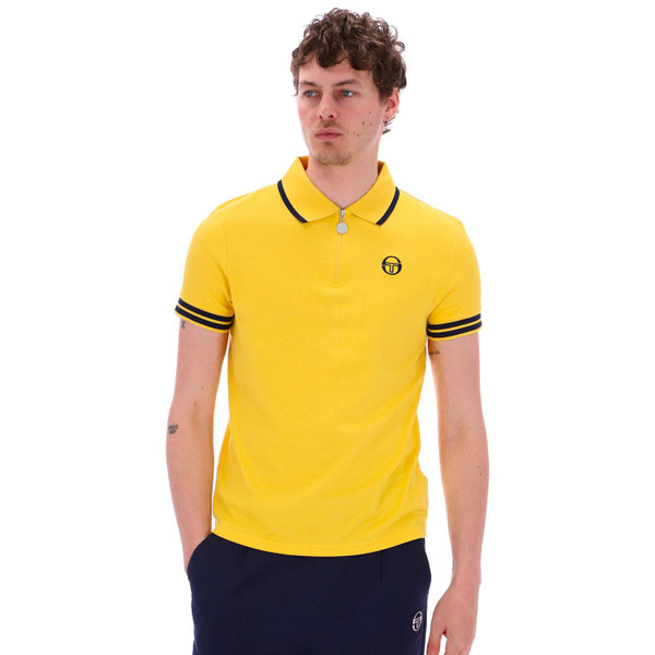 sergio tacchini mens iceberg cuff stripe 1/4 zip polo tshirt daffodil yellow