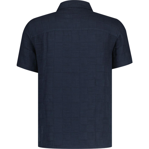 farah vintage mens fleet dobby tonal check short sleeve button through shirt navy