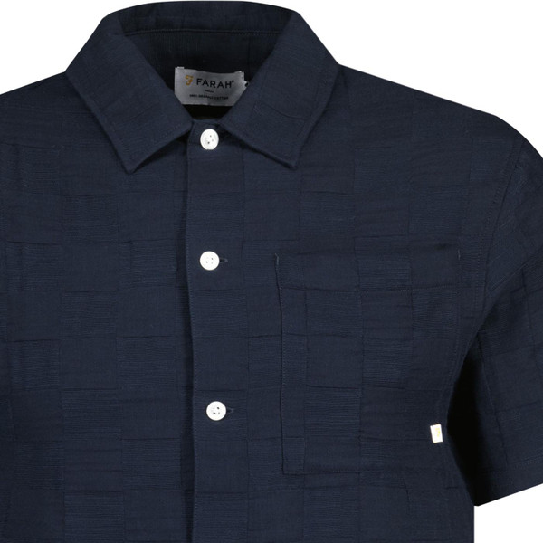 farah vintage mens fleet dobby tonal check short sleeve button through shirt navy