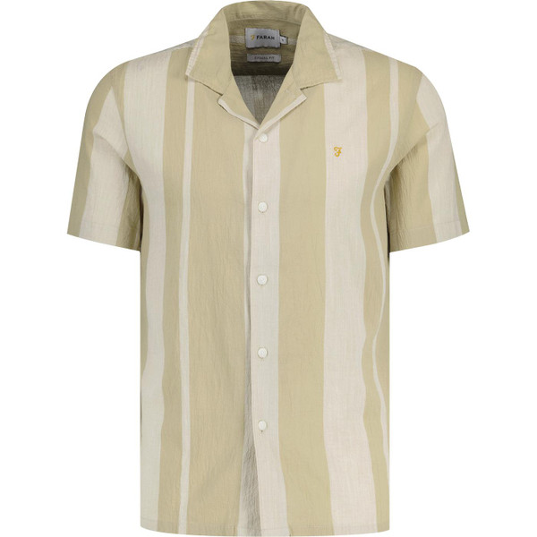 farah vintage mens alston stripe crepe short sleeve revere collar shirt hazelnut brown