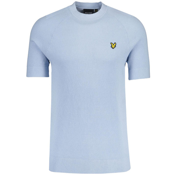 Lyle and Scott Linen Blend Waffle Knit Raised Crew Neck T-shirt in Light Blue