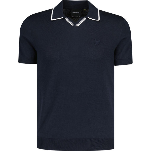 lyle and scott mens contrast tipped open collar knitted polo tshirt navy
