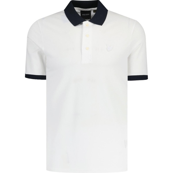 lyle and scott mens superfine retro contrast collar ringer polo tshirt white navy
