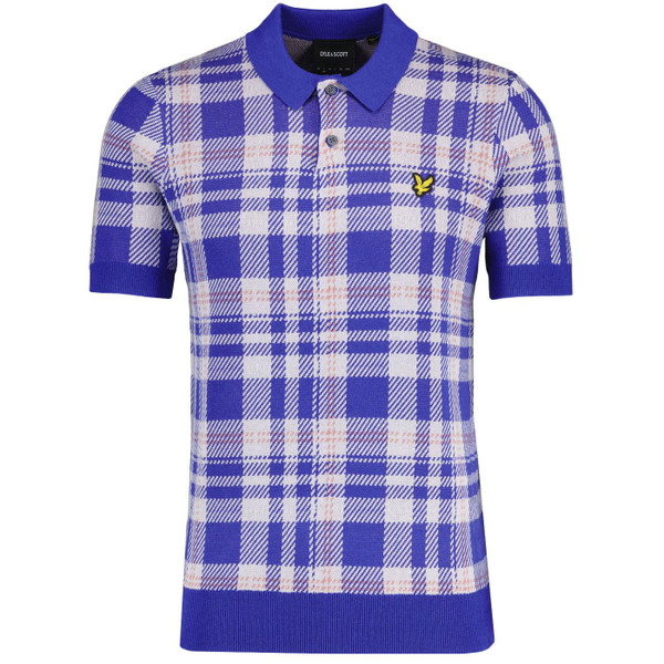 Lyle and Scott Spring Tartan Knitted Polo Shirt in Mist Lilac