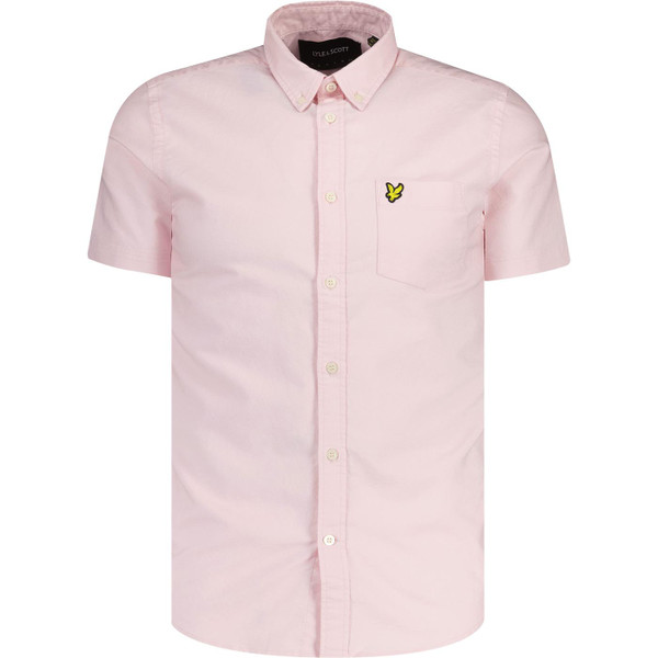 lyle and scott mens plain colour button down short sleeve oxford shirt light pink