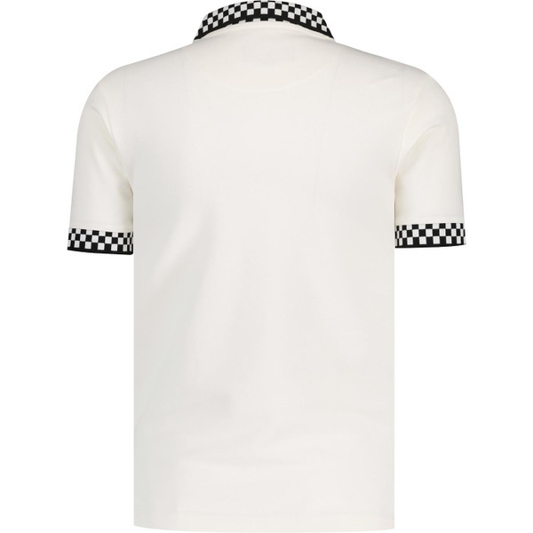 trojan clothing mens 2 tone chequerboard trim pique polo tshirt ecru
