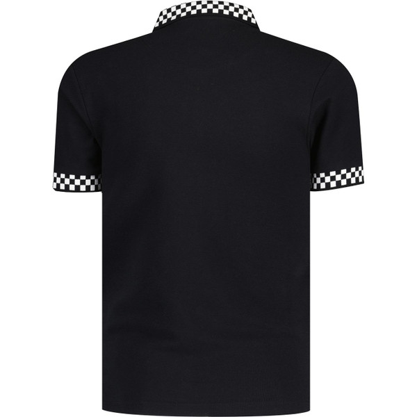 trojan clothing mens 2 tone chequerboard trim pique polo tshirt black