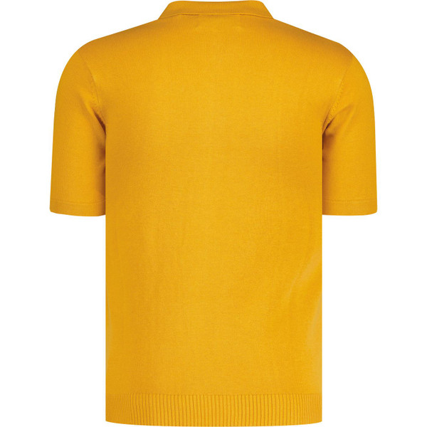 Madcap England Capitol 1960s Mod Stripe Zip Knit Polo Top in Golden Glow