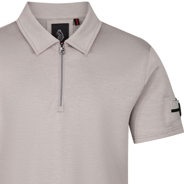 Serg Arm Detail Zip Neck Retro Polo Shirt in Putty by Luke M711402