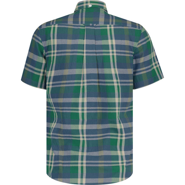 farah vintage mens wylan check seersucker button down short sleeve shirt cold metal blue