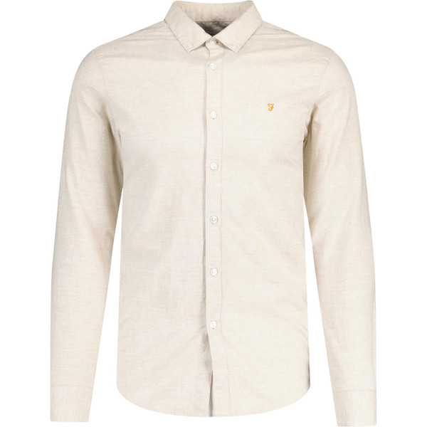 farah vintage mens steen slim fit button down long sleeve organic cotton oxford shirt hazelnut marl
