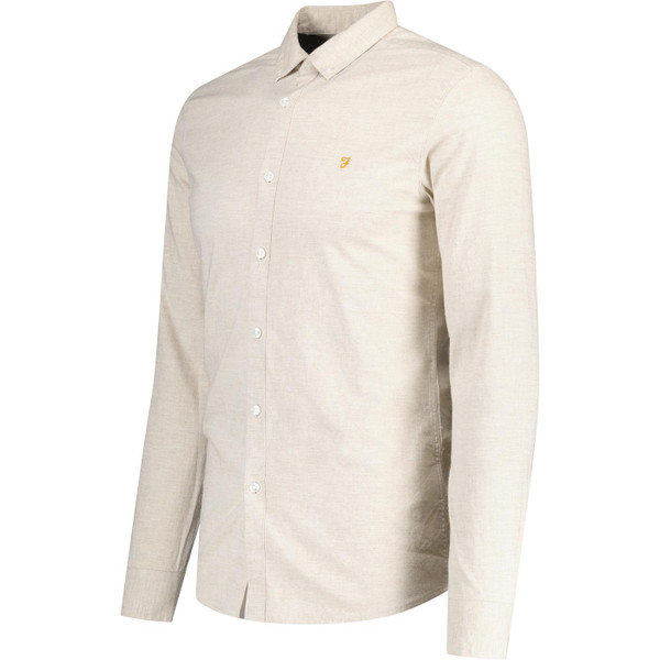 farah vintage mens steen slim fit button down long sleeve organic cotton oxford shirt hazelnut marl