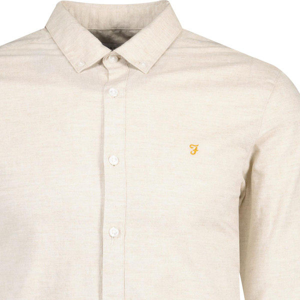 farah vintage mens steen slim fit button down long sleeve organic cotton oxford shirt hazelnut marl