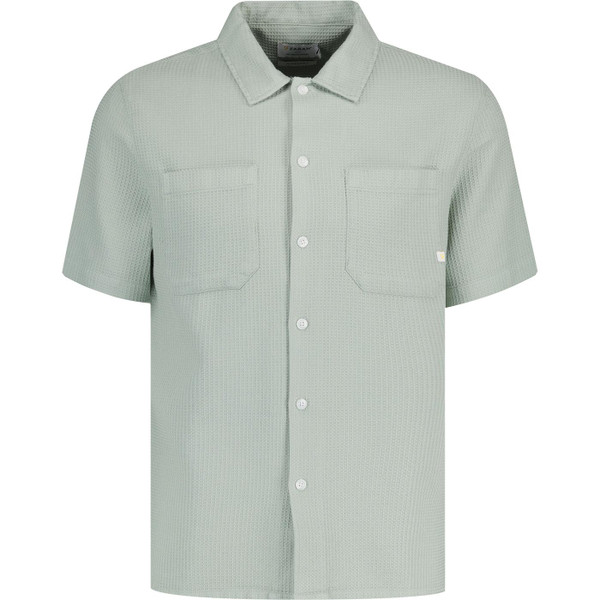 farah vintage mens judson textured plain colour chest pocket short sleeve shirt grove green