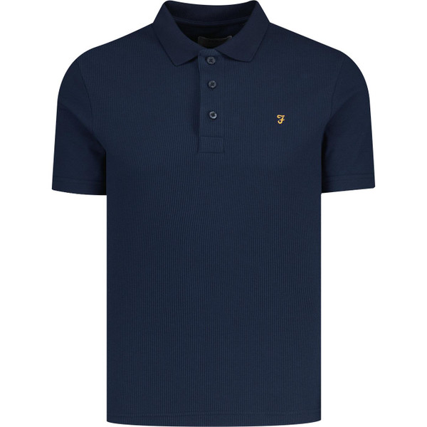farah vintage mens forster textured ribbed panel polo tshirt indigo blue