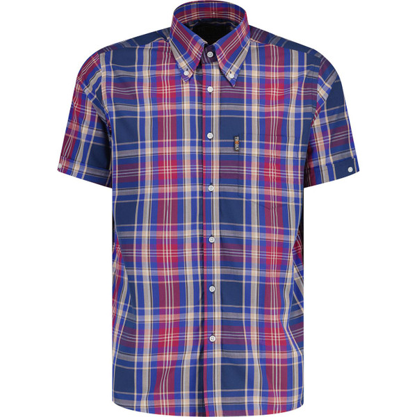 trojan clothing mens multi check mod button down short sleeve shirt port
