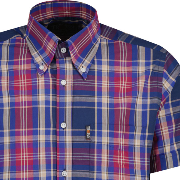 trojan clothing mens multi check mod button down short sleeve shirt port