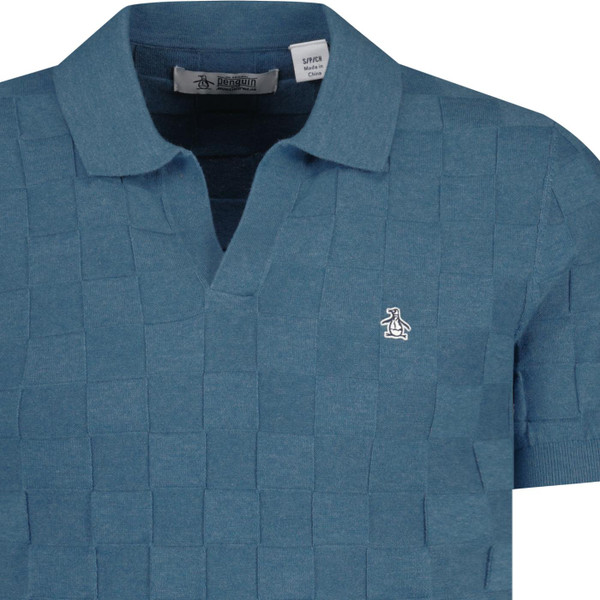 original penguin mens basket weave jacquard knit johnny collar polo tshirt copen blue