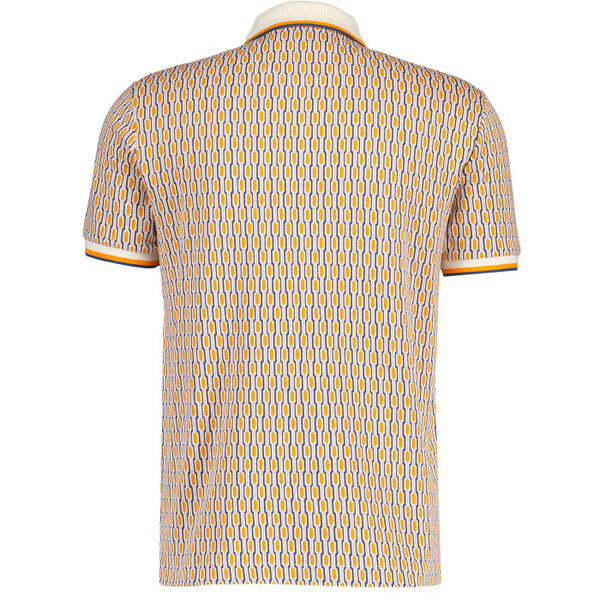 Original Penguin Men's Retro Americana Tipped Geo Chain Print Polo Shirt in Orange Peel
