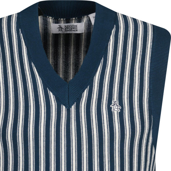 original penguin mens vertical stripe knitted v neck vest teal ecru