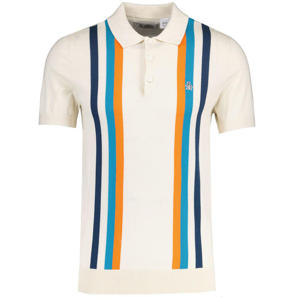 Original Penguin Mod Stripe Knitted Polo Shirt in Birch OPGS2506 252 