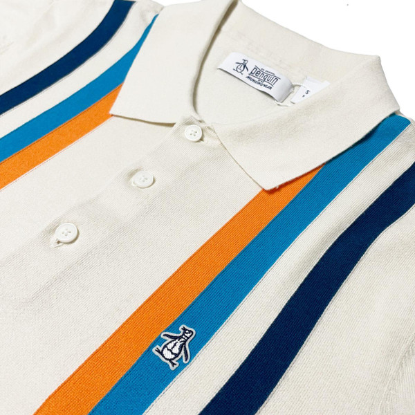Original Penguin Men's Mod Stripe Knitted Polo Shirt in Birch OPGS2506 252 