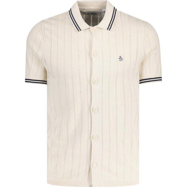 original penguin mens tipped drop needle stripe knit button through polo tshirt birch