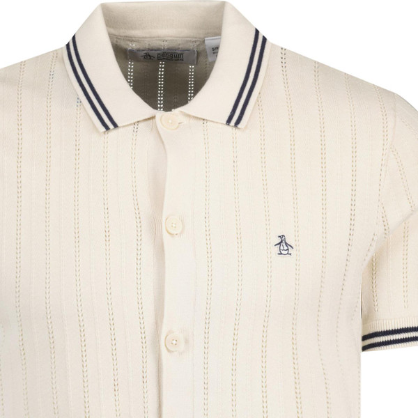 original penguin mens tipped drop needle stripe knit button through polo tshirt birch