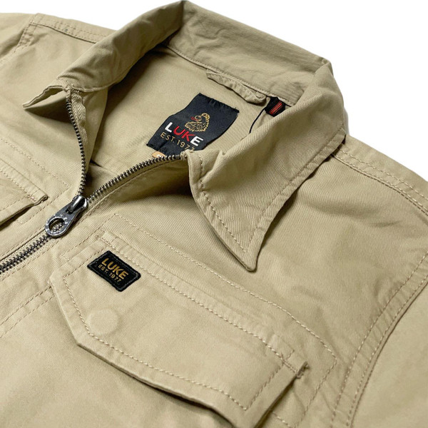 Luke Corinth Military Zip Through Shirt Jacket in Sand M780703