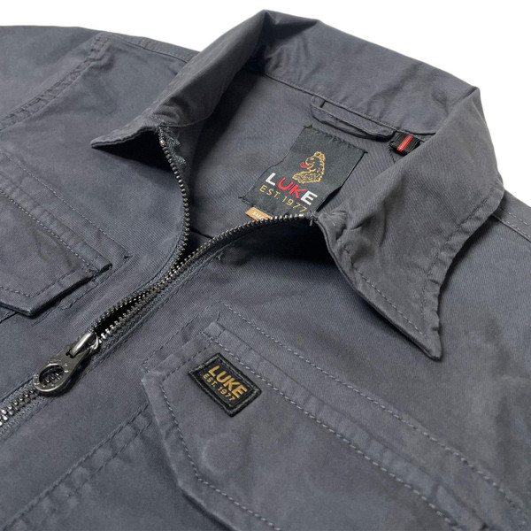 Luke Corinth Men's Retro Zip Through Military Shirt Jacket in Charcoal